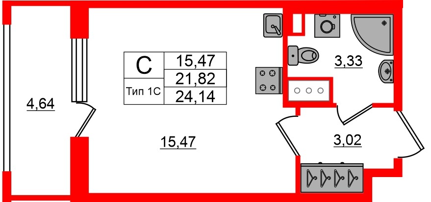Квартира в ЖК «Сэтл Ривьера», студия, 21.82 м², 13 этаж