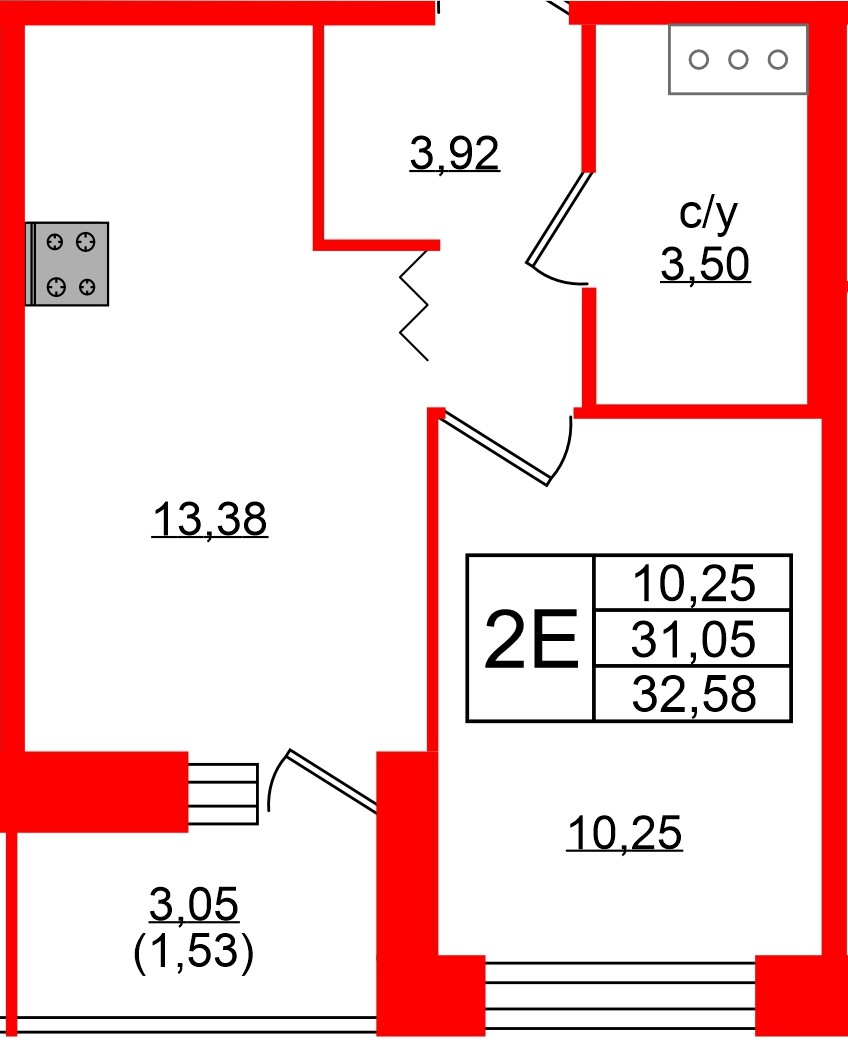 Квартира в ЖК Квартал Уютный, 1 комнатная, 32.58 м², 8 этаж