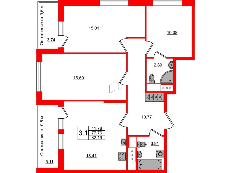 Квартира в ЖК «Город звёзд», 3 комнатная, 77.76 м², 5 этаж