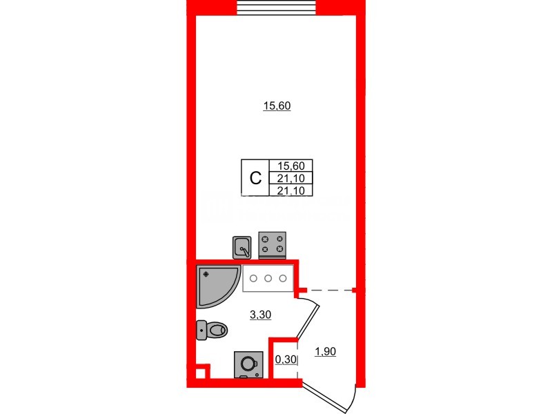 Квартира в ЖК Дыбенко Парк, студия, 21.1 м², 12 этаж