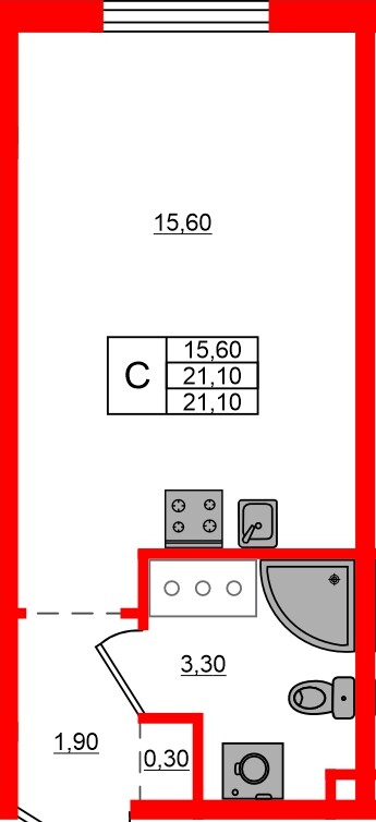 Квартира в ЖК Дыбенко Парк, студия, 21.1 м², 7 этаж