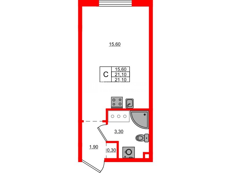 Квартира в ЖК Дыбенко Парк, студия, 21.1 м², 11 этаж