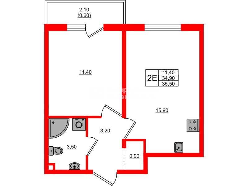 Квартира в ЖК Дыбенко Парк, 1 комнатная, 35.5 м², 13 этаж