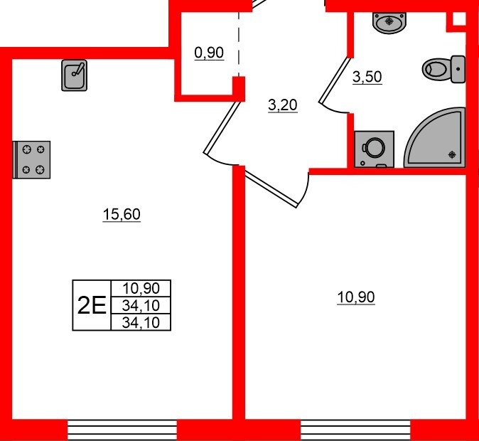 Квартира в ЖК Дыбенко Парк, 1 комнатная, 34.1 м², 17 этаж