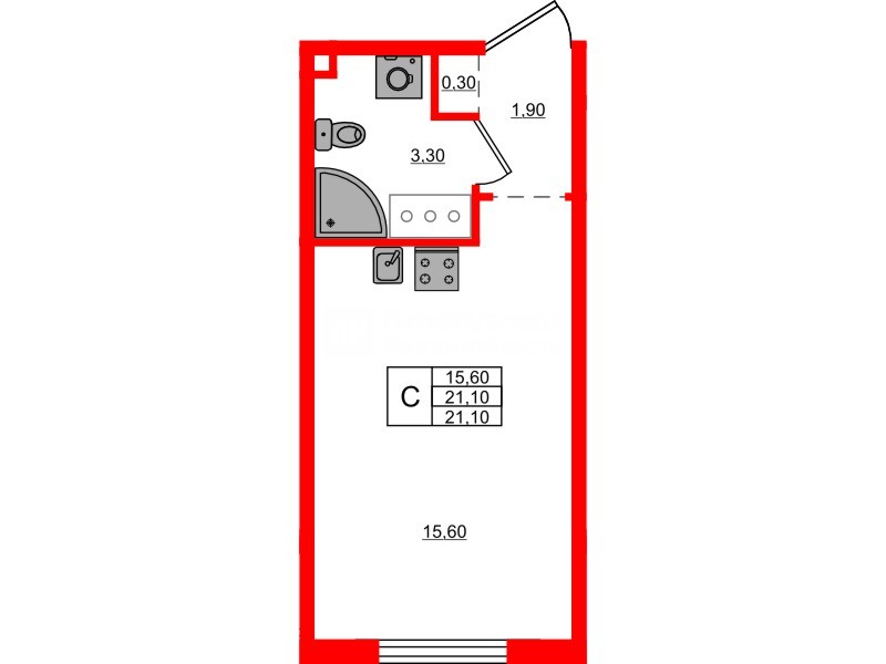 Квартира в ЖК Дыбенко Парк, студия, 21.1 м², 7 этаж