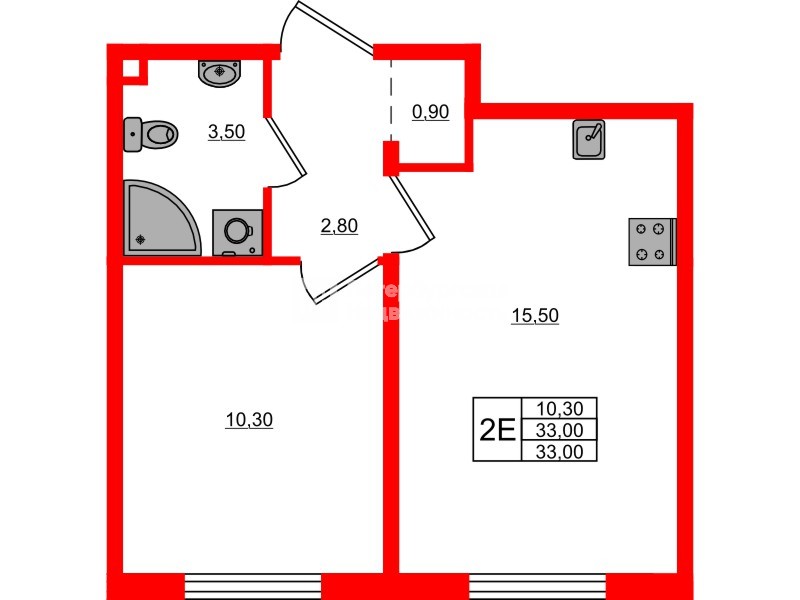 Квартира в ЖК Дыбенко Парк, 1 комнатная, 33 м², 9 этаж
