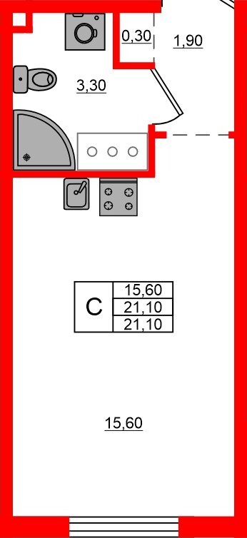 Квартира в ЖК Дыбенко Парк, студия, 21.1 м², 8 этаж