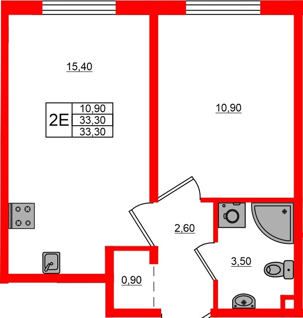 Квартира в ЖК Дыбенко Парк, 1 комнатная, 33.3 м², 6 этаж
