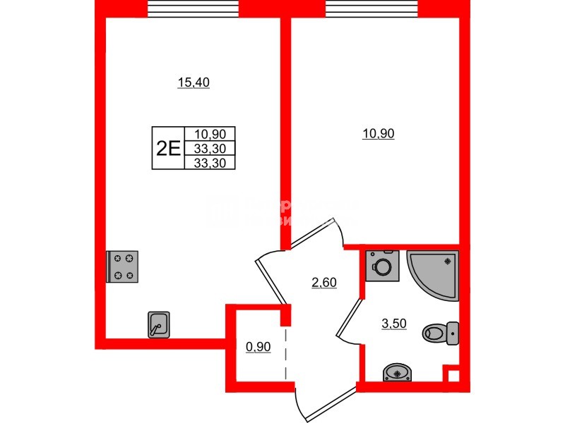 Квартира в ЖК Дыбенко Парк, 1 комнатная, 33.3 м², 6 этаж