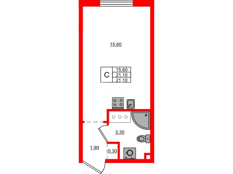 Квартира в ЖК Дыбенко Парк, студия, 21.1 м², 19 этаж