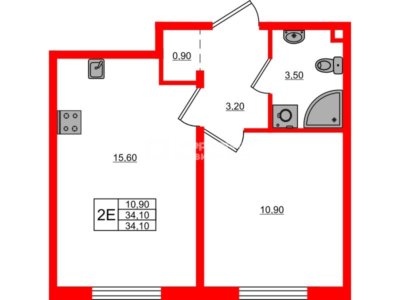 Квартира в ЖК Дыбенко Парк, 1 комнатная, 34.1 м², 15 этаж