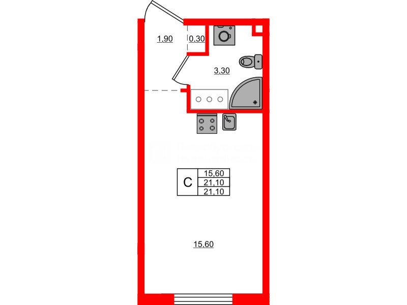 Квартира в ЖК Дыбенко Парк, студия, 21.1 м², 11 этаж