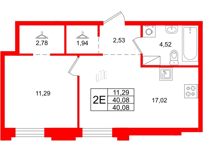 Квартира в ЖК ID Петроградская, 1 комнатная, 40.08 м², 5 этаж