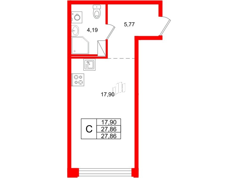 Квартира в ЖК Айди Петроградская, студия, 27.86 м², 3 этаж