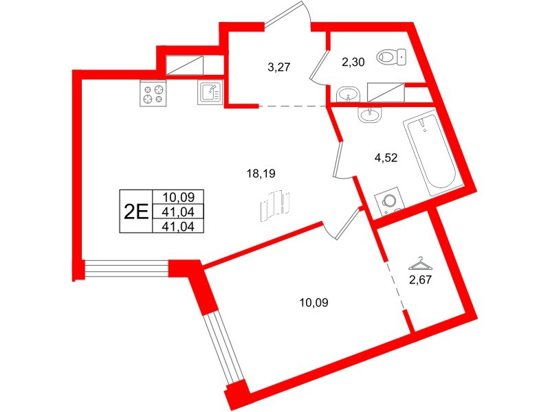 Квартира в ЖК Айди Петроградская, 1 комнатная, 41.04 м², 4 этаж