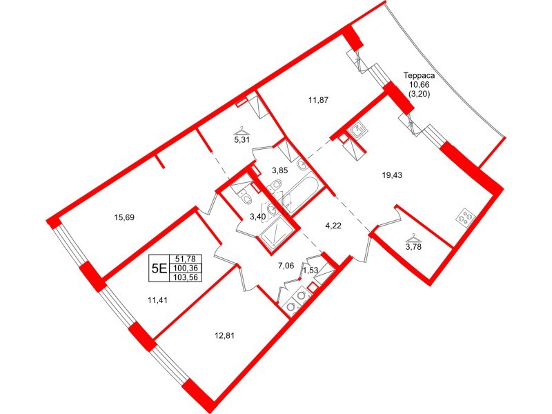 Квартира в ЖК ID Петроградская, 4 комнатная, 103.56 м², 6 этаж