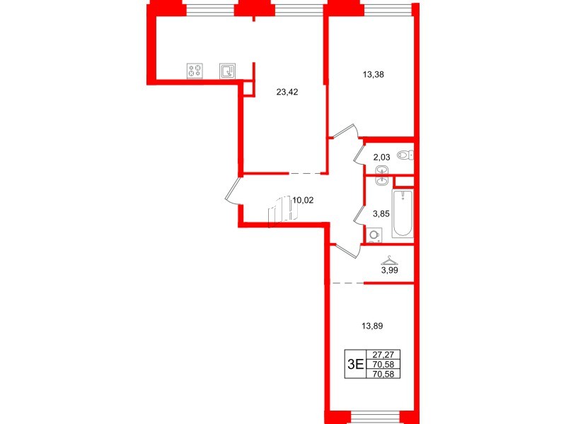 Квартира в ЖК Айди Петроградская, 2 комнатная, 70.58 м², 2 этаж