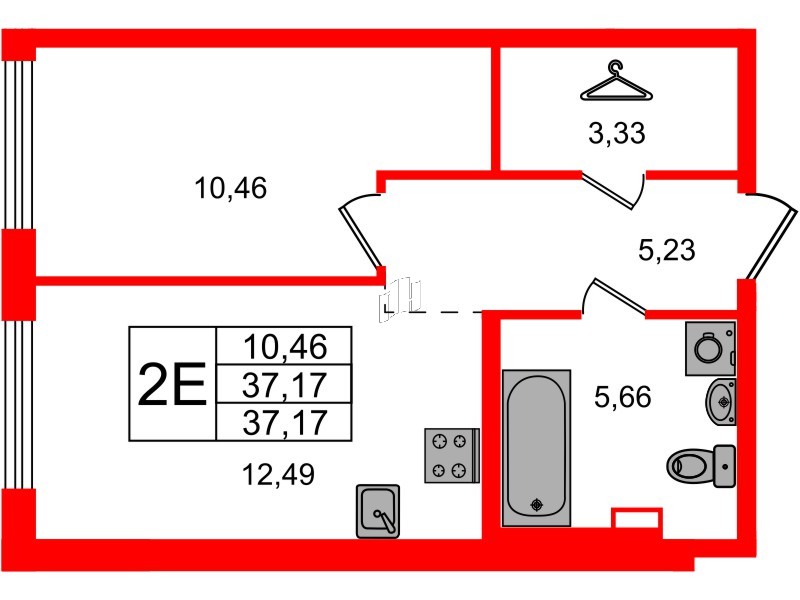 Квартира в ЖК ID Петроградская, 1 комнатная, 37.17 м², 1 этаж