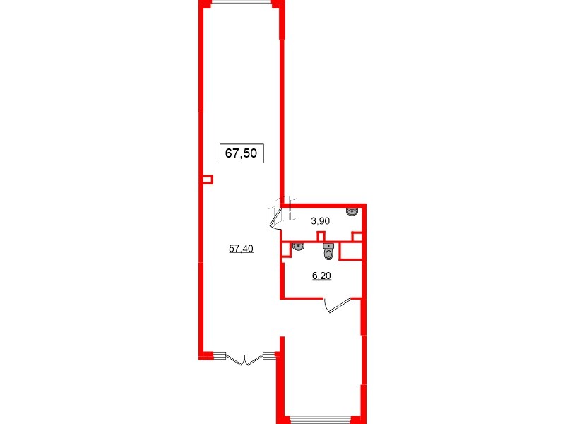 Помещение в ЖК Цивилизация на Неве, 67.5 м², 1 этаж