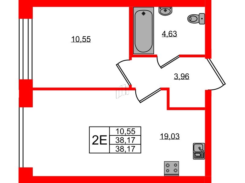 Квартира в ЖК NEWПИТЕР, 1 комнатная, 38.17 м², 2 этаж
