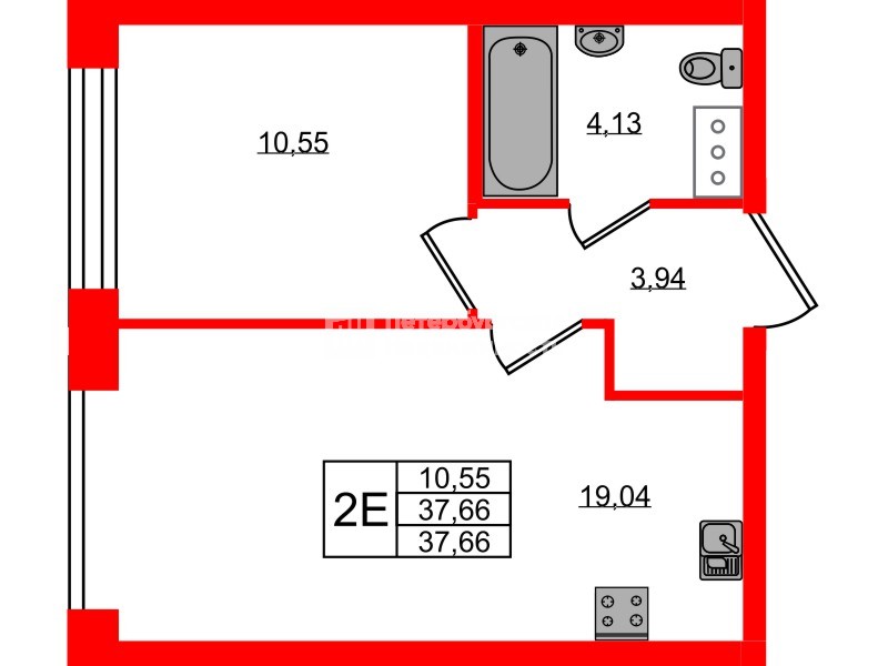 Квартира в ЖК NEWПИТЕР, 1 комнатная, 37.66 м², 3 этаж