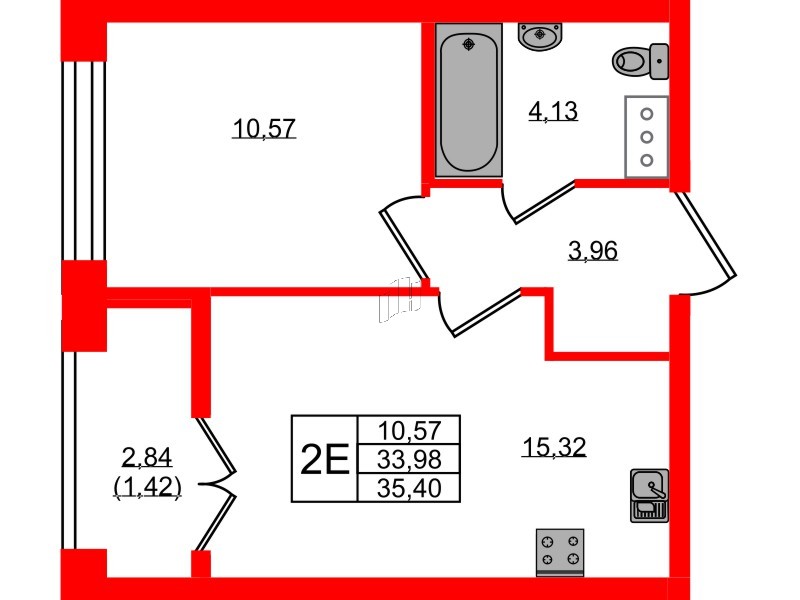Квартира в ЖК NEWПИТЕР, 1 комнатная, 35.4 м², 6 этаж