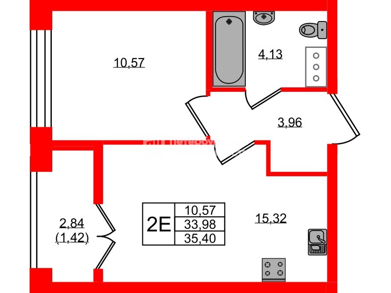 Квартира в ЖК NEWПИТЕР, 1 комнатная, 35.4 м², 8 этаж
