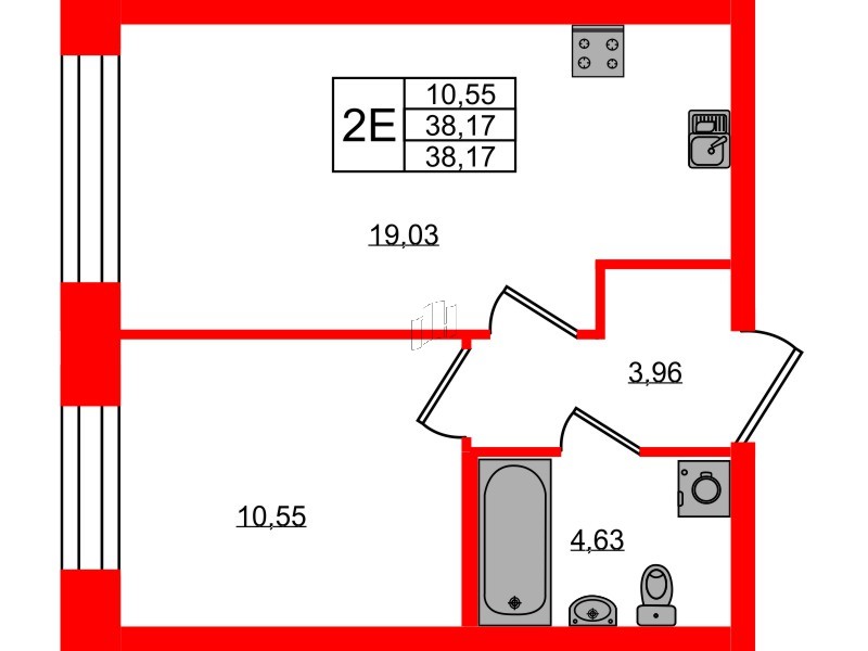 Квартира в ЖК NEWПИТЕР, 1 комнатная, 38.17 м², 2 этаж