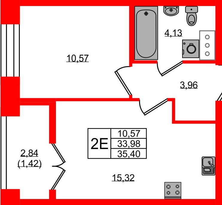 Квартира в ЖК NEWПИТЕР, 1 комнатная, 35.4 м², 7 этаж
