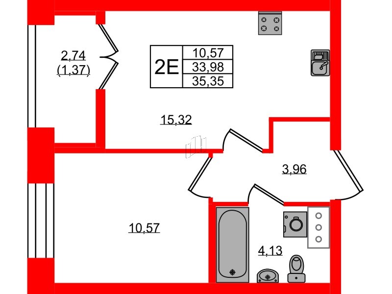 Квартира в ЖК NEWПИТЕР, 1 комнатная, 35.35 м², 7 этаж