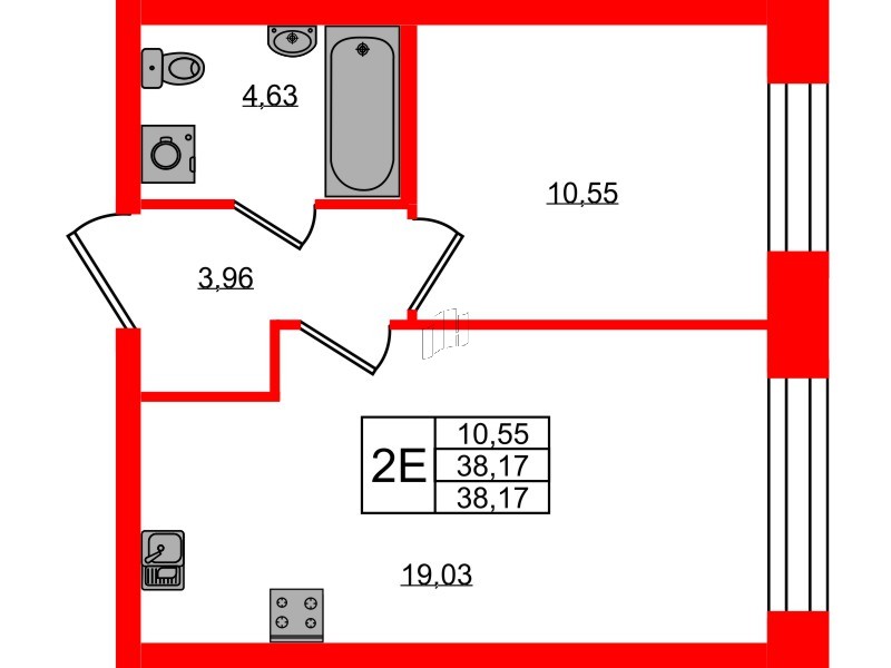 Квартира в ЖК NEWПИТЕР, 1 комнатная, 38.17 м², 2 этаж