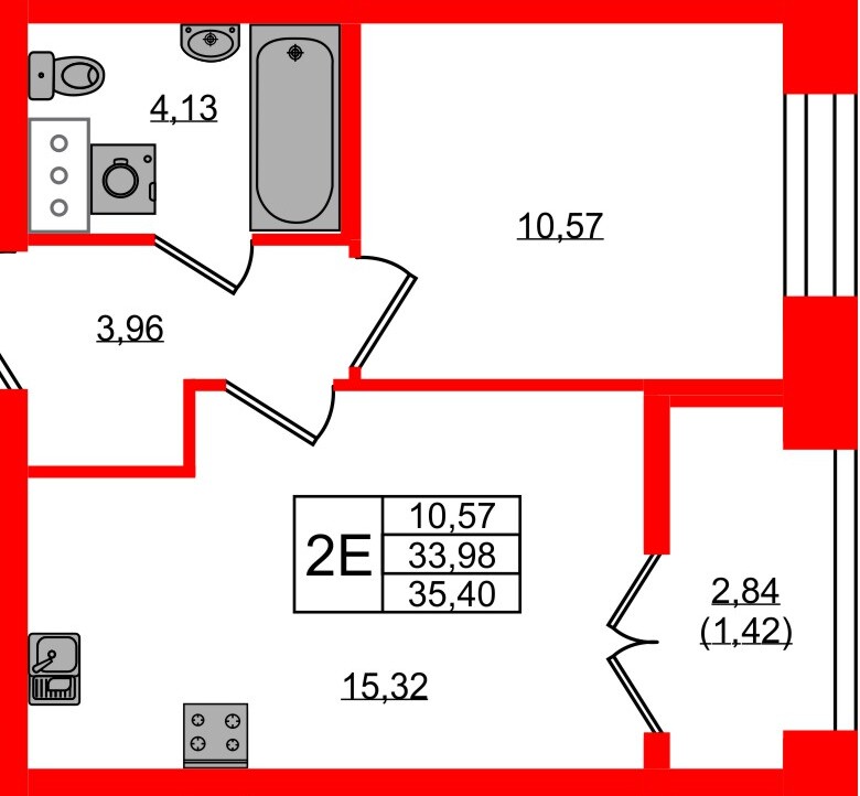 Квартира в ЖК NEWПИТЕР, 1 комнатная, 35.4 м², 9 этаж