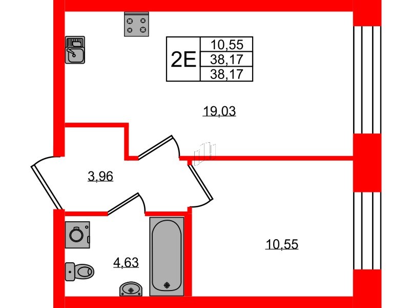 Квартира в ЖК NEWПИТЕР, 1 комнатная, 38.17 м², 2 этаж