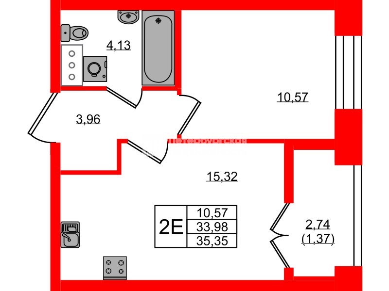 Квартира в ЖК NEWПИТЕР, 1 комнатная, 35.35 м², 5 этаж