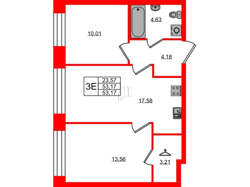 Квартира в ЖК NEWПИТЕР, 2 комнатная, 53.17 м², 2 этаж