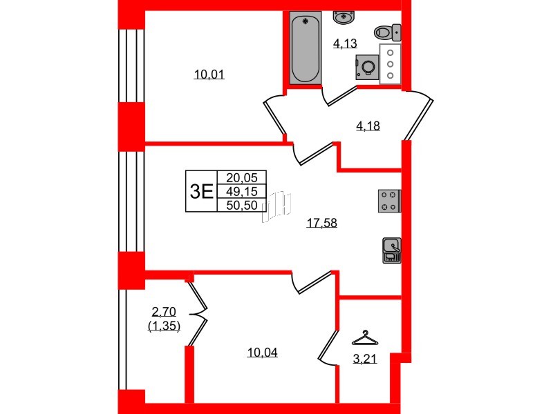 Квартира в ЖК NEWПИТЕР, 2 комнатная, 50.5 м², 7 этаж