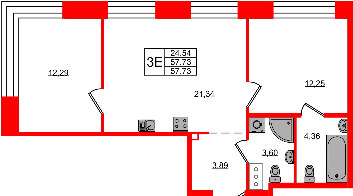 Квартира в ЖК NEWПИТЕР, 2 комнатная, 57.73 м², 3 этаж