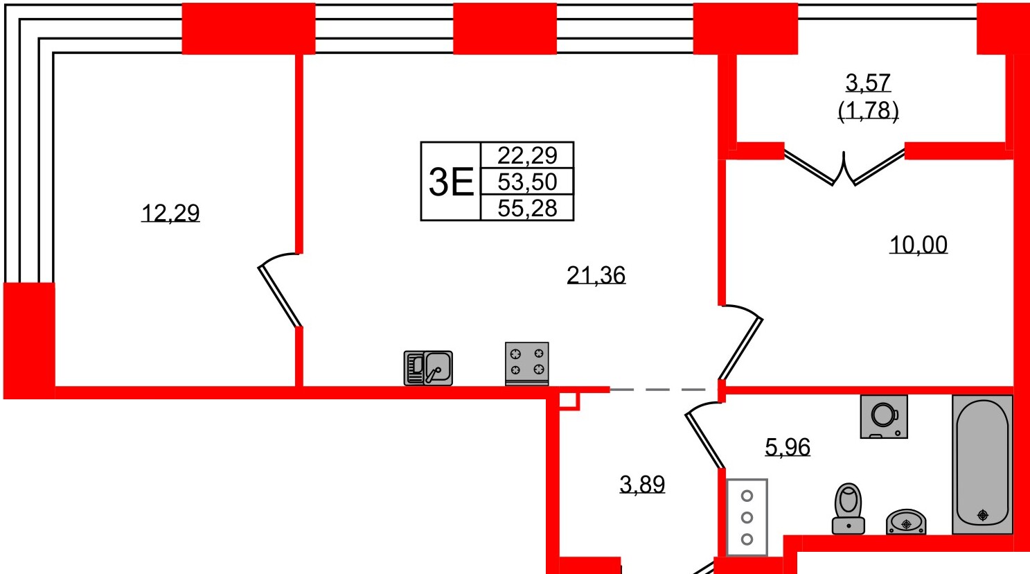 Квартира в ЖК NEWПИТЕР, 2 комнатная, 55.28 м², 7 этаж