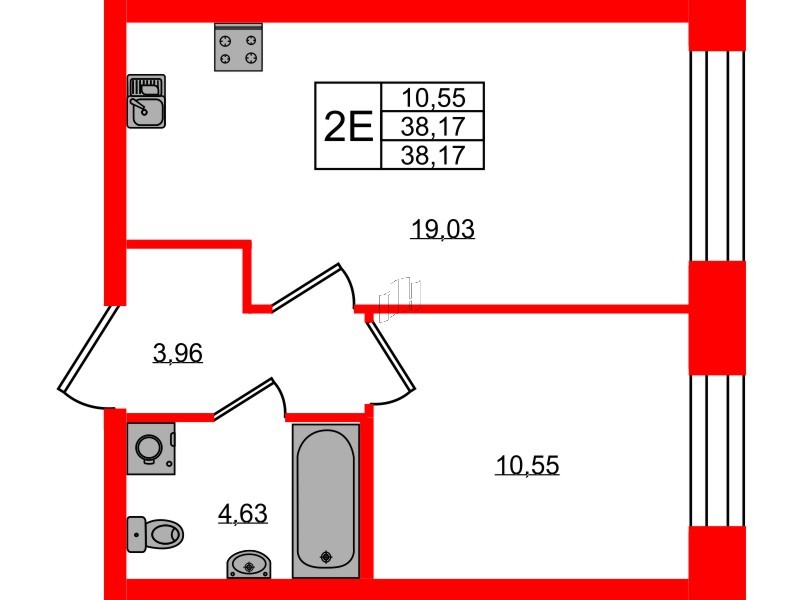 Квартира в ЖК NEWПИТЕР, 1 комнатная, 38.17 м², 2 этаж