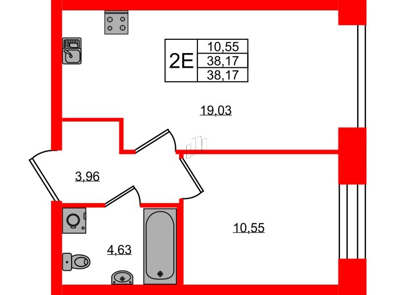 Квартира в ЖК NEWПИТЕР, 1 комнатная, 38.17 м², 2 этаж