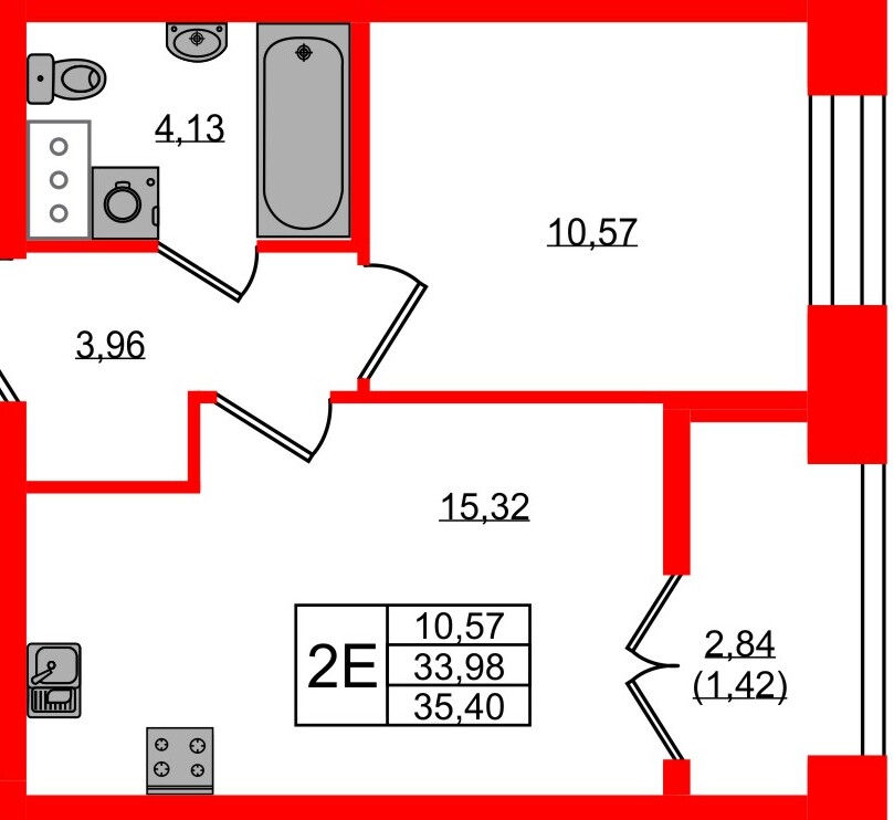 Квартира в ЖК NEWПИТЕР, 1 комнатная, 35.4 м², 9 этаж