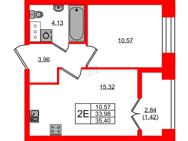 Квартира в ЖК NEWПИТЕР, 1 комнатная, 35.4 м², 11 этаж