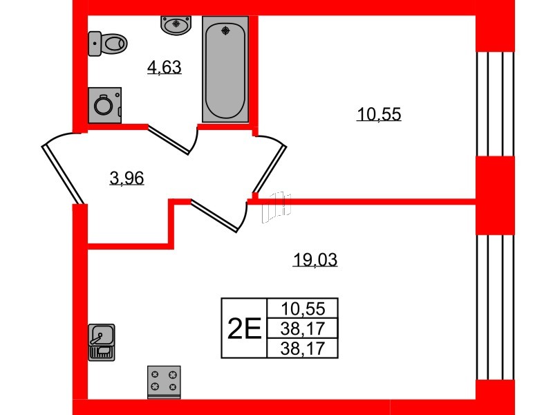 Квартира в ЖК NEWПИТЕР, 1 комнатная, 38.17 м², 2 этаж