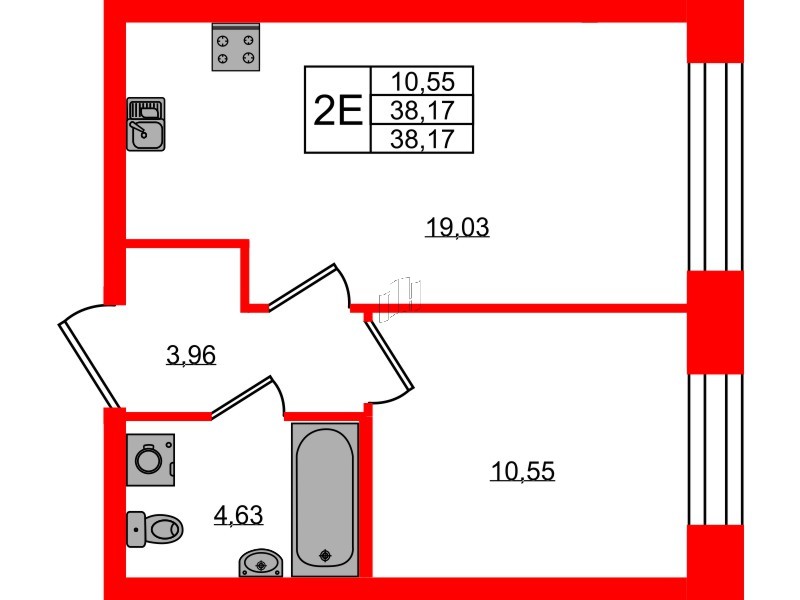 Квартира в ЖК NEWПИТЕР, 1 комнатная, 38.17 м², 2 этаж