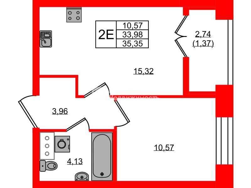 Квартира в ЖК NEWПИТЕР, 1 комнатная, 35.35 м², 7 этаж