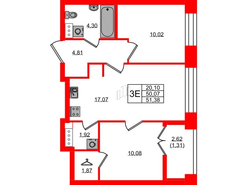 Квартира в ЖК NEWПИТЕР, 2 комнатная, 51.38 м², 9 этаж