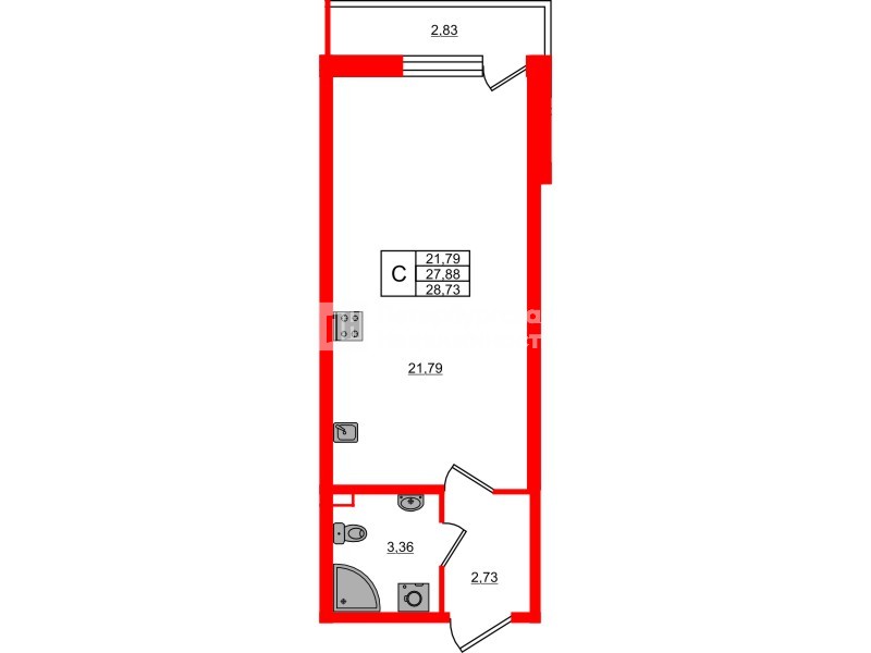Планировка — Студия квартира, 28,7 м² в ЖК «Догма Юкки»