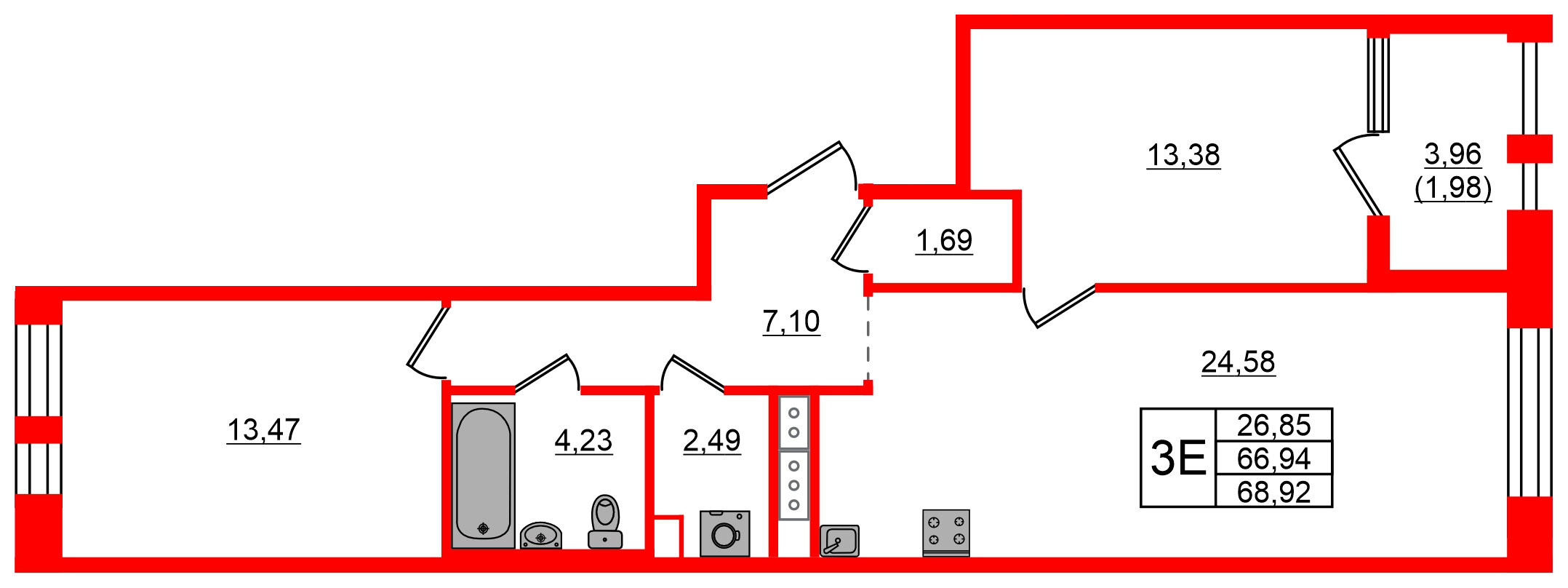 Квартира в ЖК Знатный, 2 комнатная, 68.92 м², 4 этаж