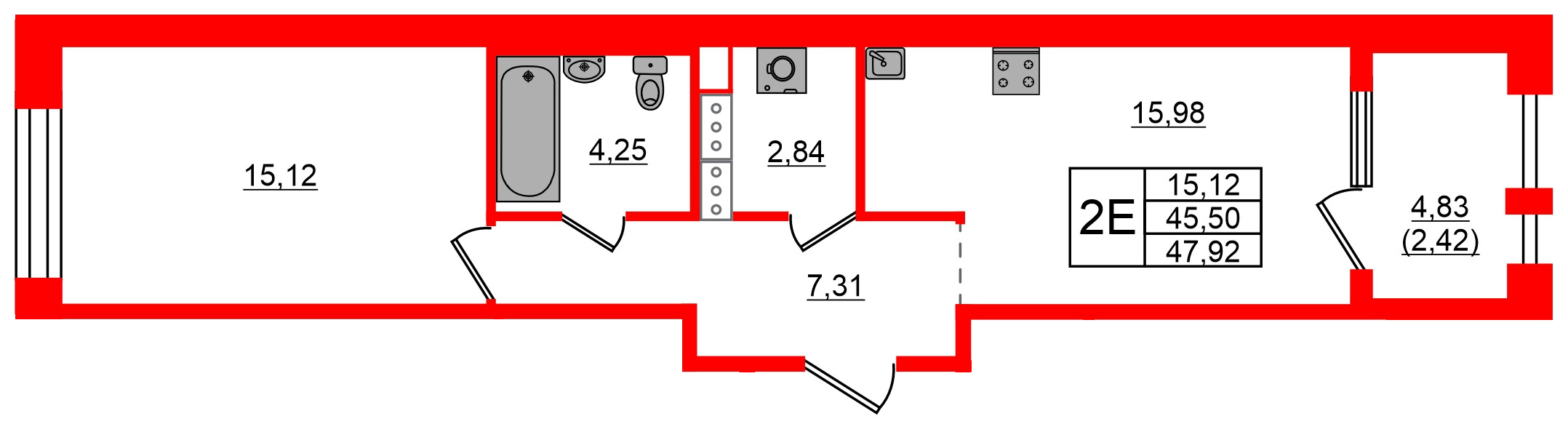 Квартира в ЖК Знатный, 1 комнатная, 47.92 м², 7 этаж