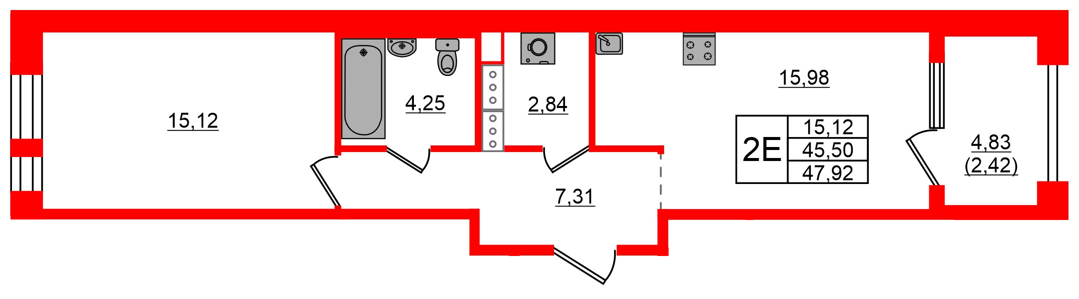 Квартира в ЖК Знатный, 1 комнатная, 47.92 м², 9 этаж